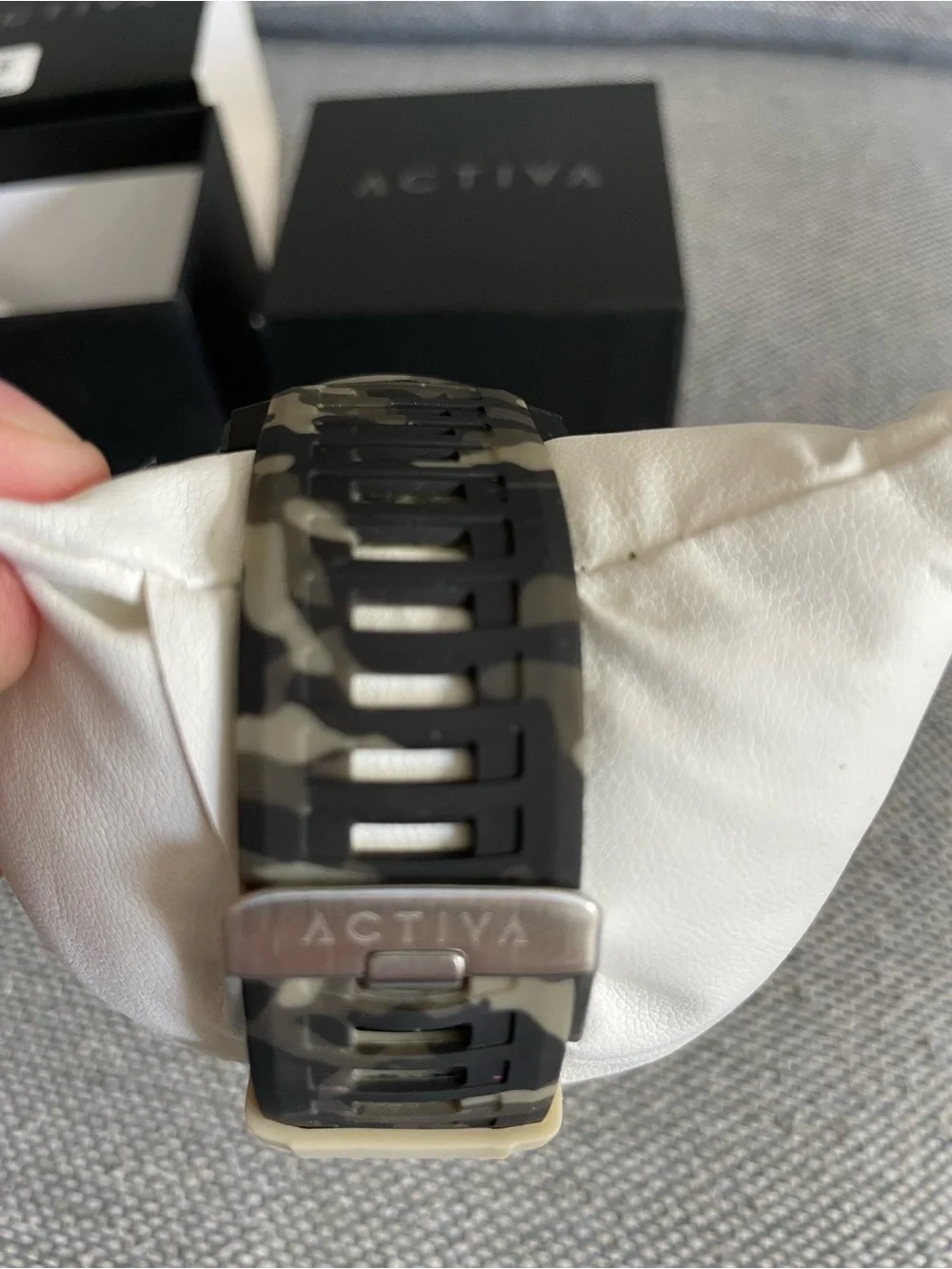 Activa X Terrain digital watch, featuring camouflage pattern and 45mm case.
